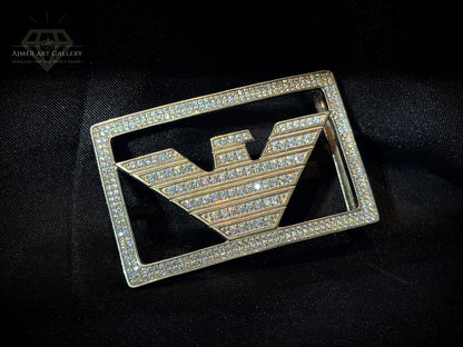 Men's Silver Eagle Belt Buckle with White Stones