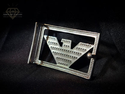 Men's Silver Eagle Belt Buckle with White Stones