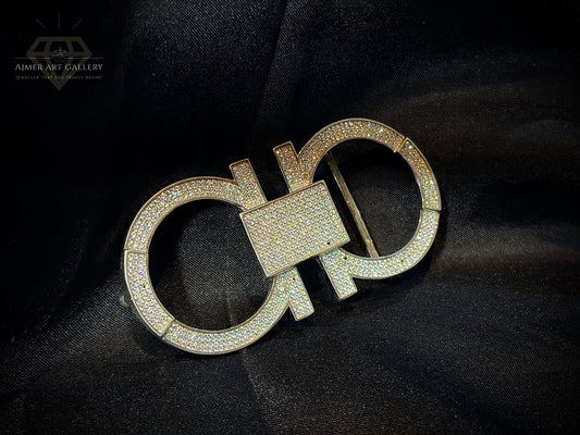 Men's Silver Double-Loop Belt Buckle with White Stones
