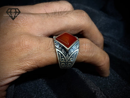 Men's Red Aqeeq / Agate Ring