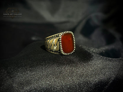 Men's Red Aqeeq / Agate Ring