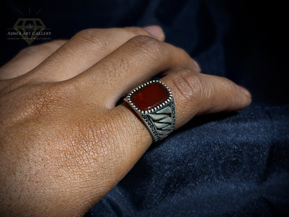 Men's Red Aqeeq / Agate Ring