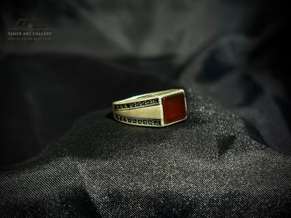 Men's Red Aqeeq / Agate Ring