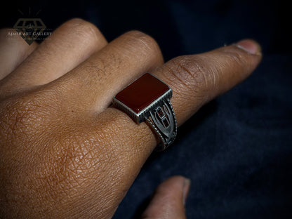 Men's Red Aqeeq / Agate Ring