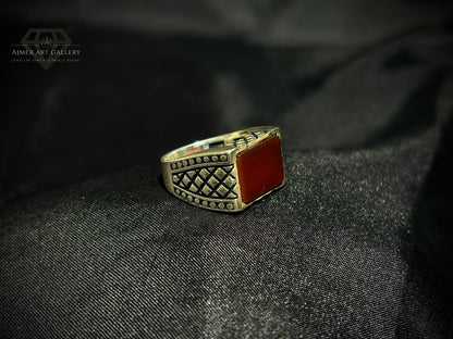 Men's Red Aqeeq / Agate Ring