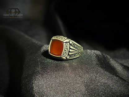 Men's Red Aqeeq / Agate Ring