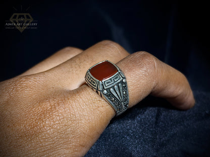 Men's Red Aqeeq / Agate Ring