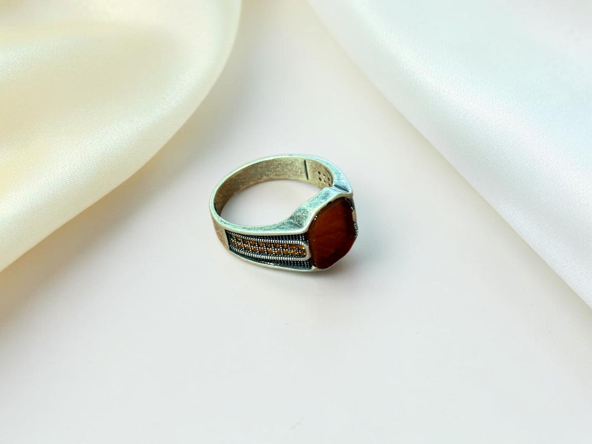 Red Aqeeq Ring For Men