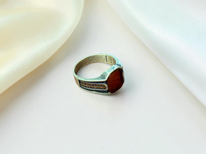 Red Aqeeq Ring For Men