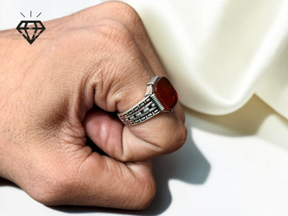 Red Aqeeq Ring