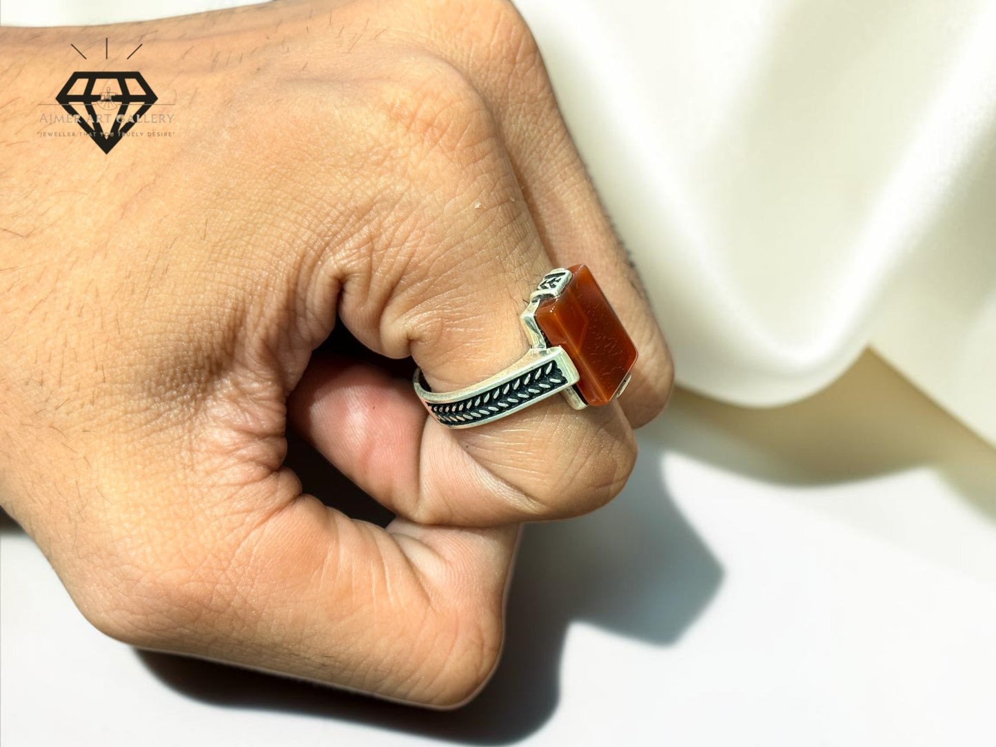 Red Aqeeq Ring For Men