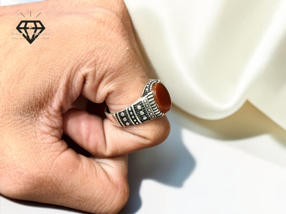 Red Aqeeq Ring For Men