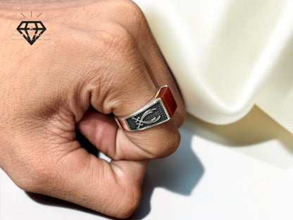 Red Aqeeq Ring For Men