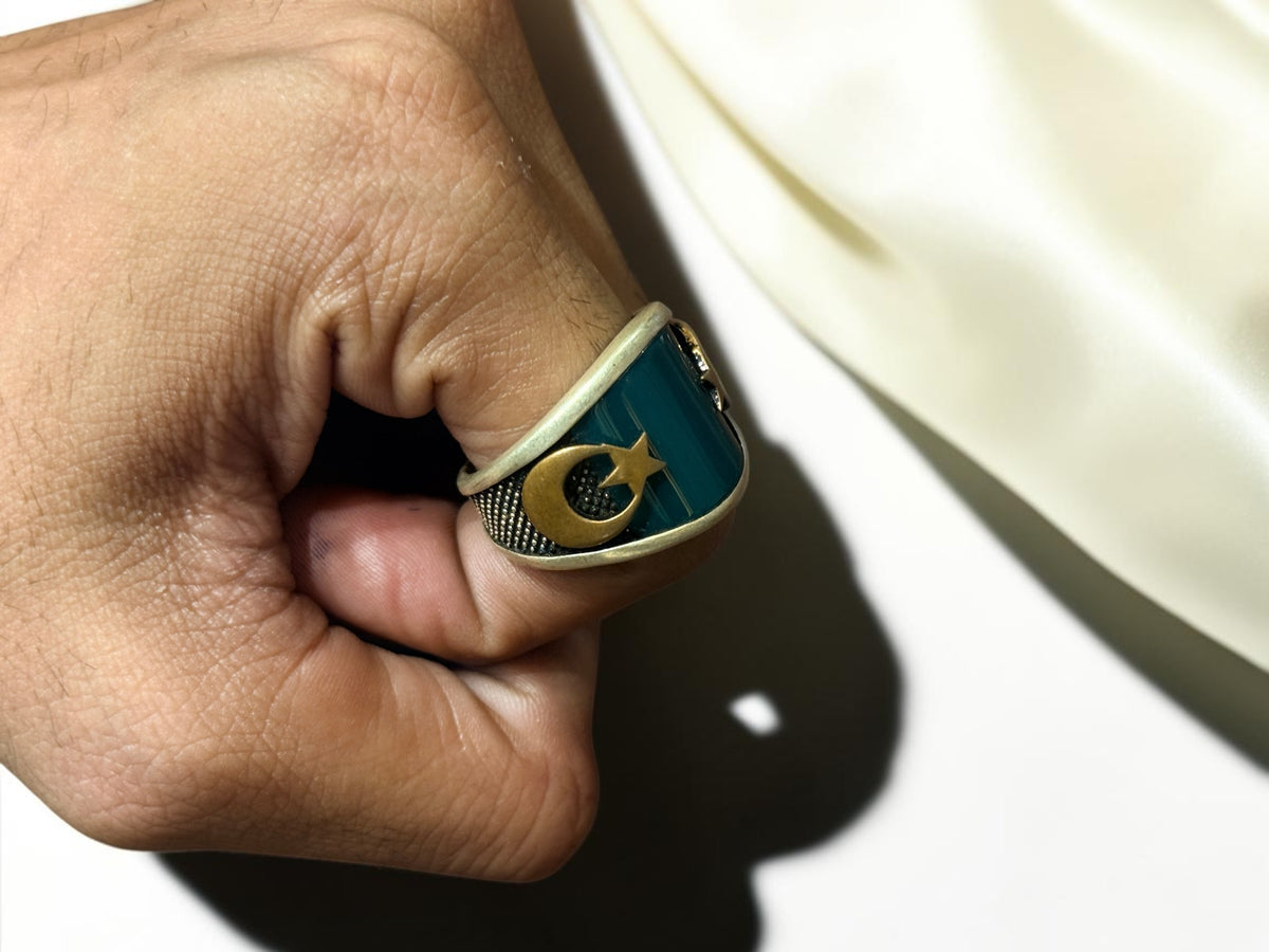 Green Aqeeq / Agate Ring