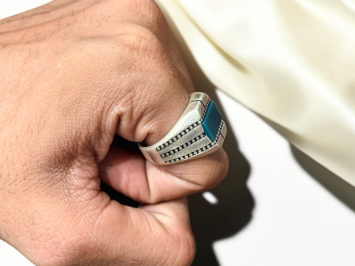 Green Aqeeq / Agate Ring