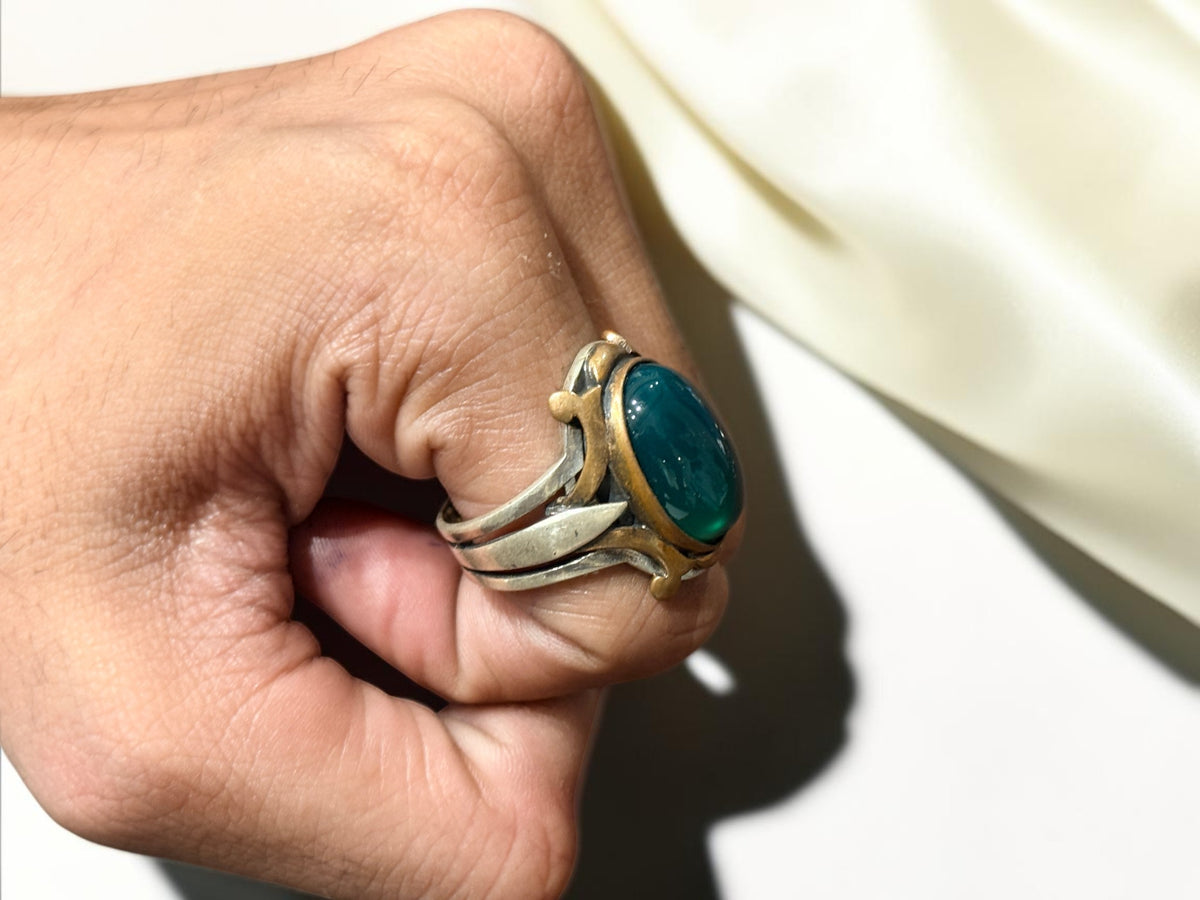 Green Aqeeq / Agate Ring