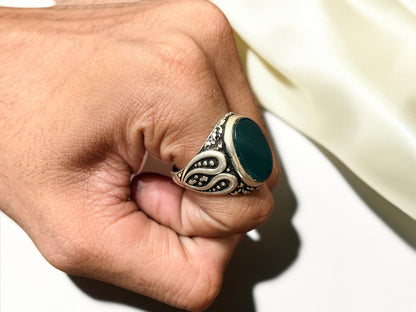 Green Aqeeq / Agate Ring