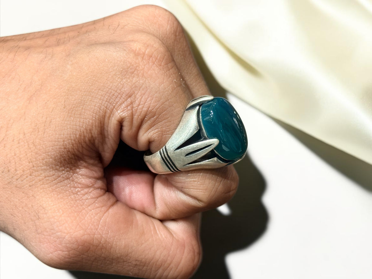 Green Aqeeq / Agate Ring