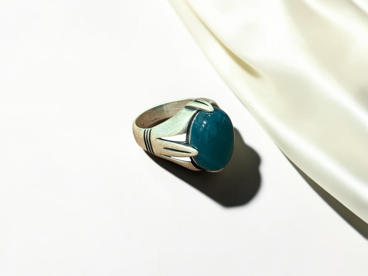 Green Aqeeq / Agate Ring