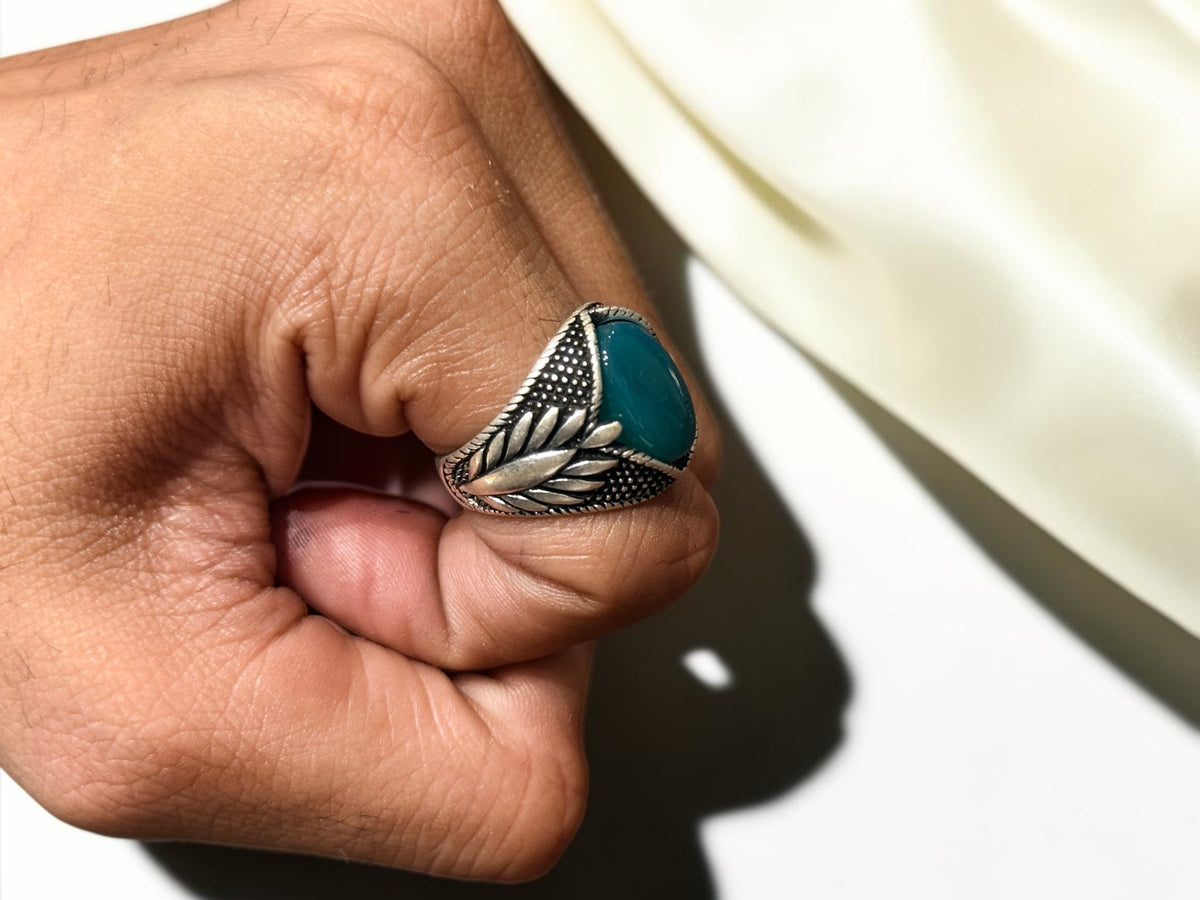 Green Aqeeq / Agate Ring