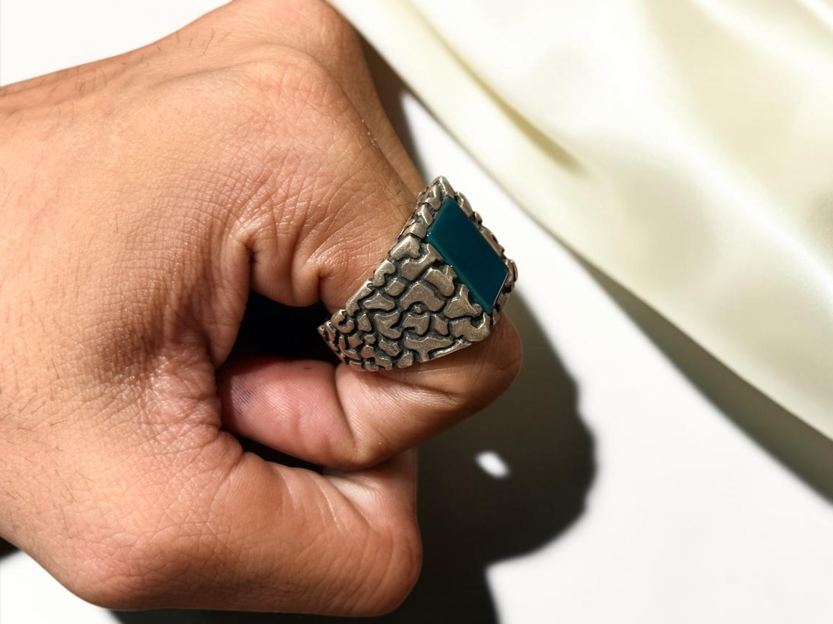 Green Aqeeq / Agate Ring