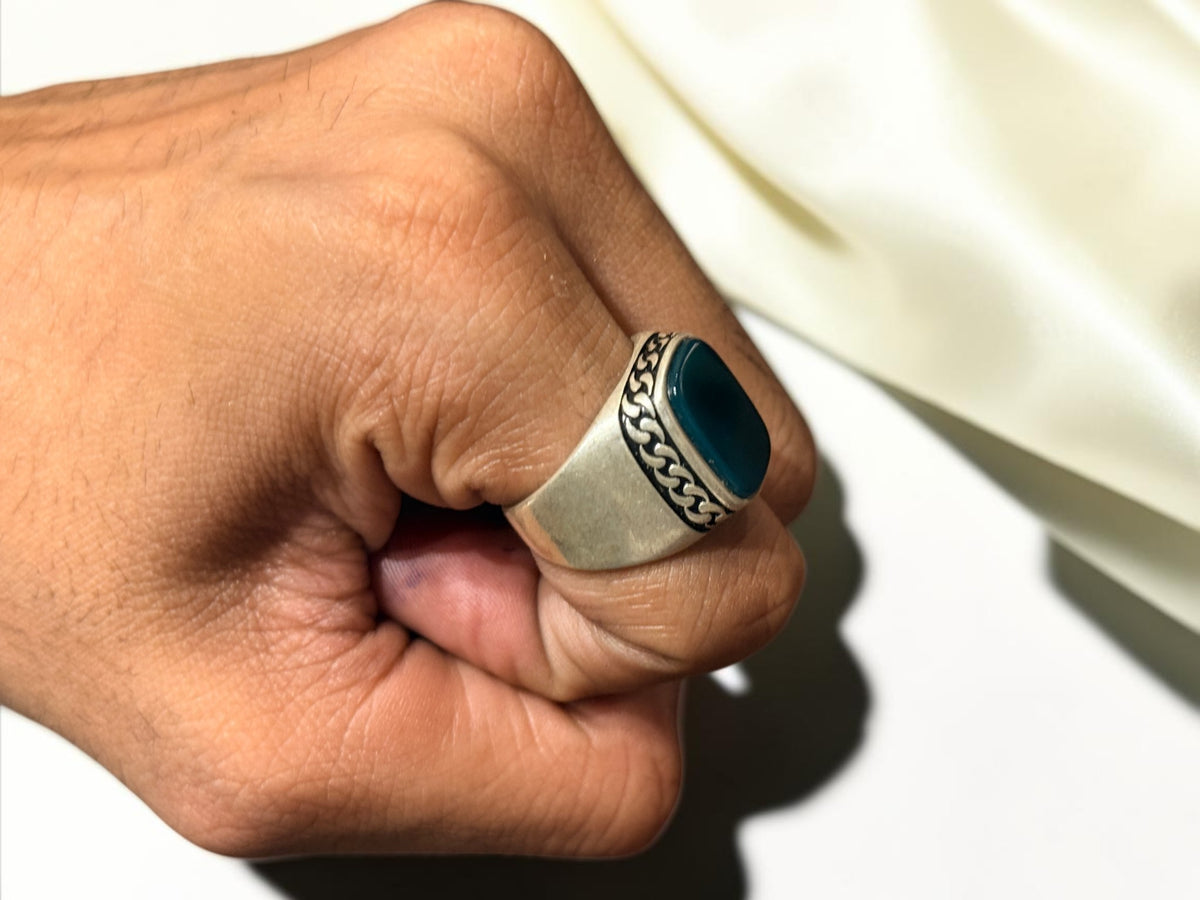 Green Aqeeq / Agate Ring