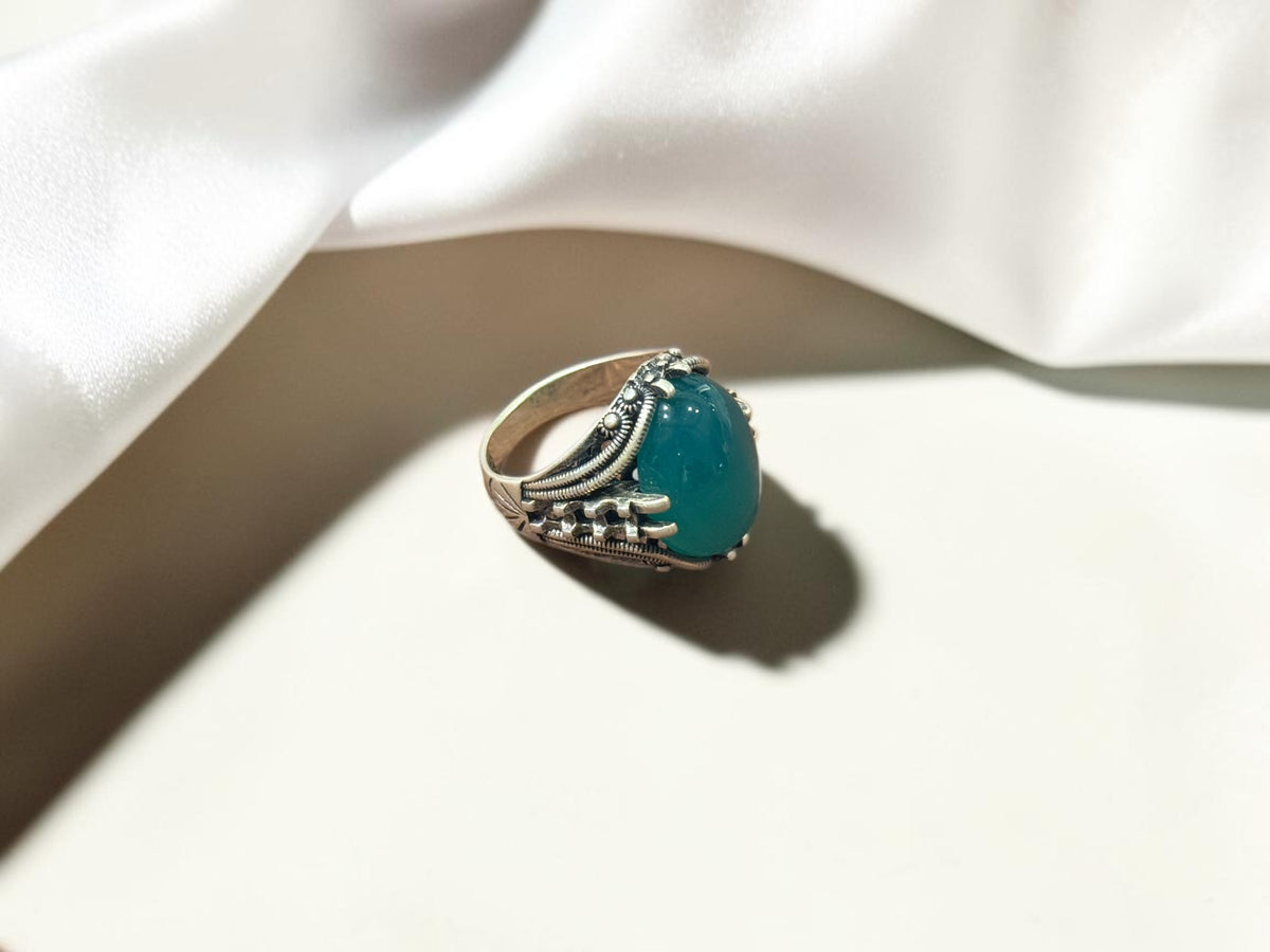 Green Aqeeq / Agate Ring