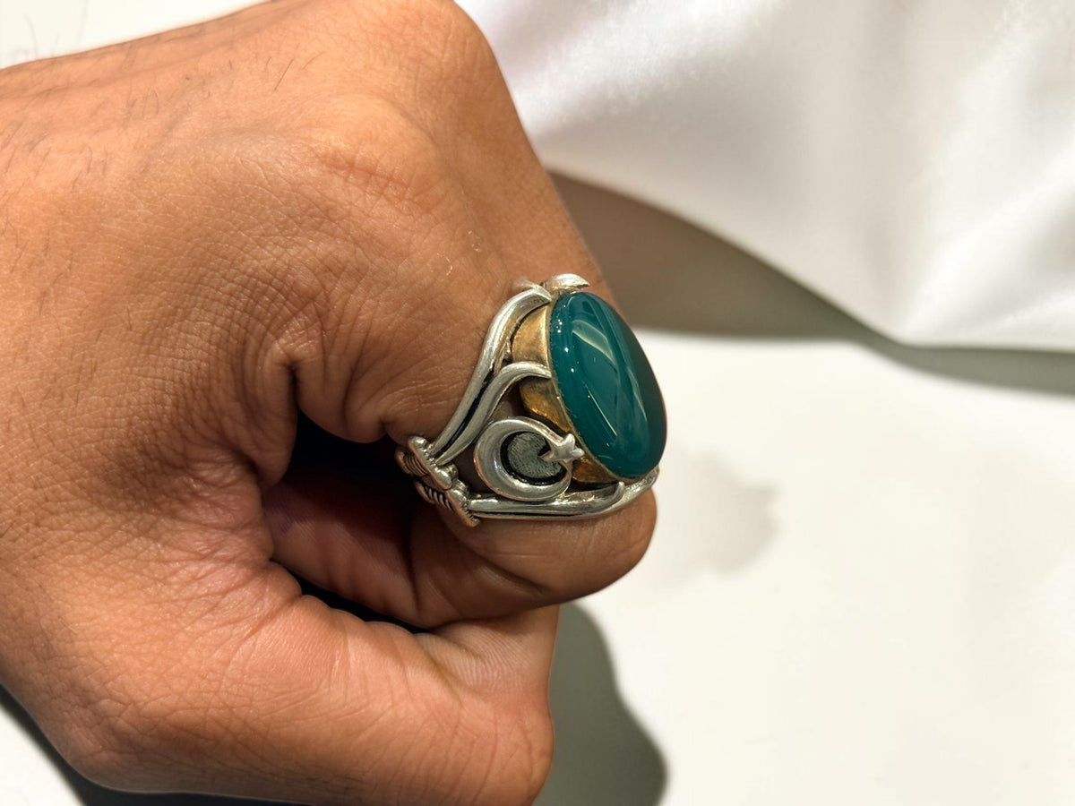 Green Aqeeq / Agate Ring