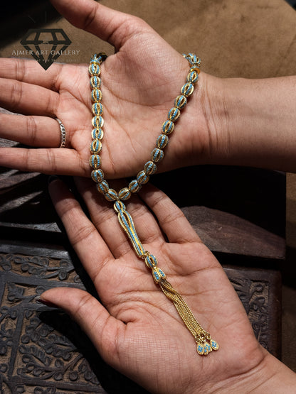 Pure 92.5 Sterling silver tasbeeh in blue color and diamond detailing
