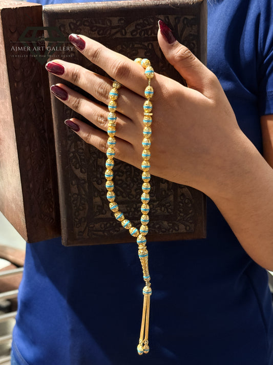 Pure 92.5 Sterling Silver Tasbeeh -Light blue and golden