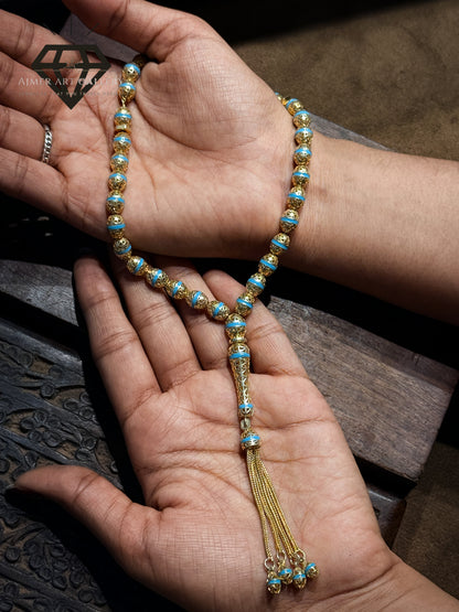 Pure 92.5 Sterling Silver Tasbeeh -Light blue and golden