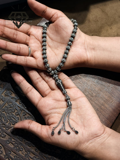 Pure 92.5 Sterling Silver black diamond Tasbeeh