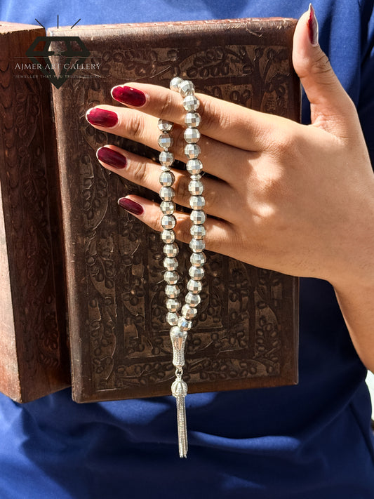 Pure 92.5 Sterling Silver tasbeeh with all silver toned beads premium design