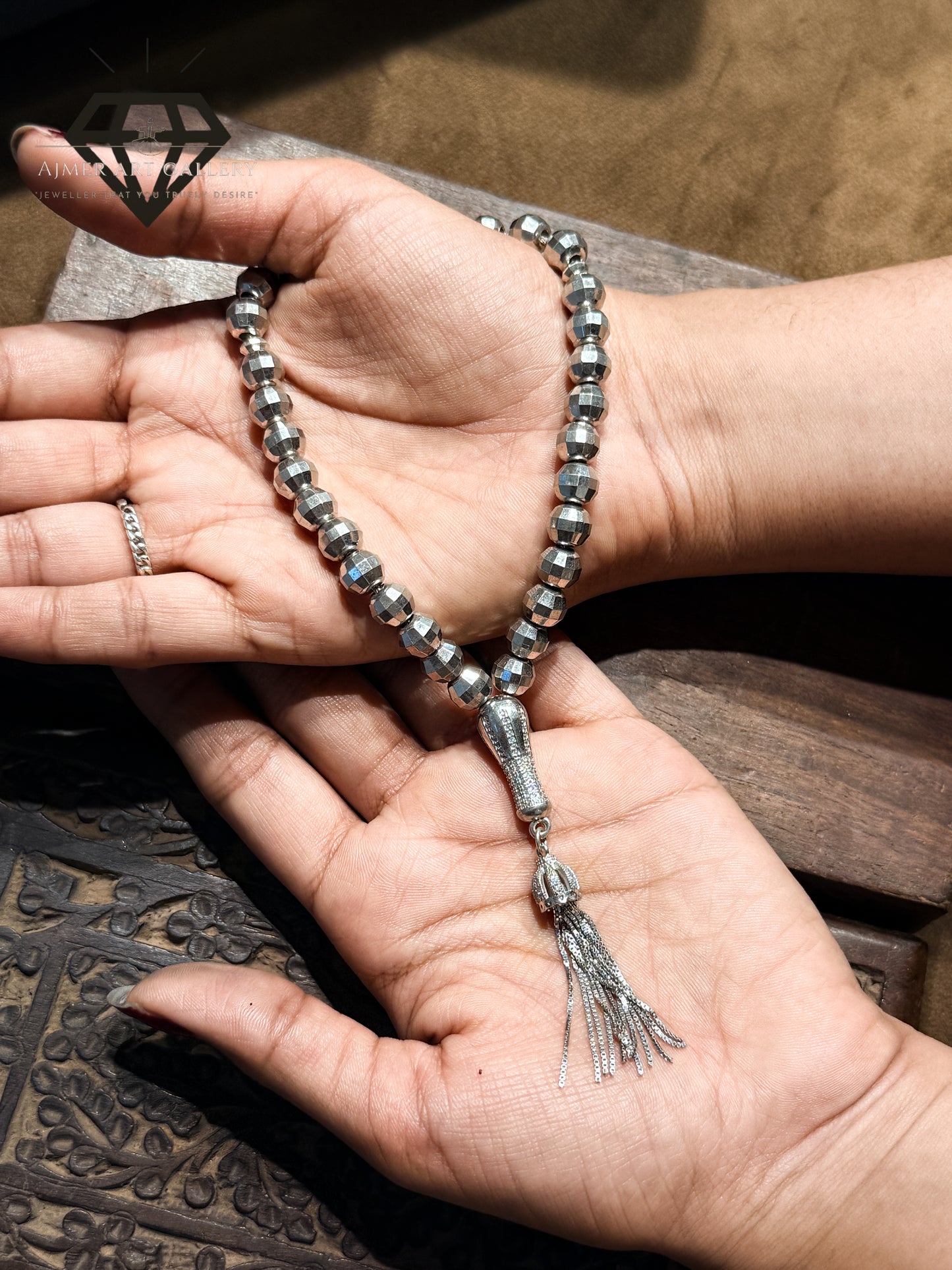 Pure 92.5 Sterling Silver tasbeeh with all silver toned beads premium design