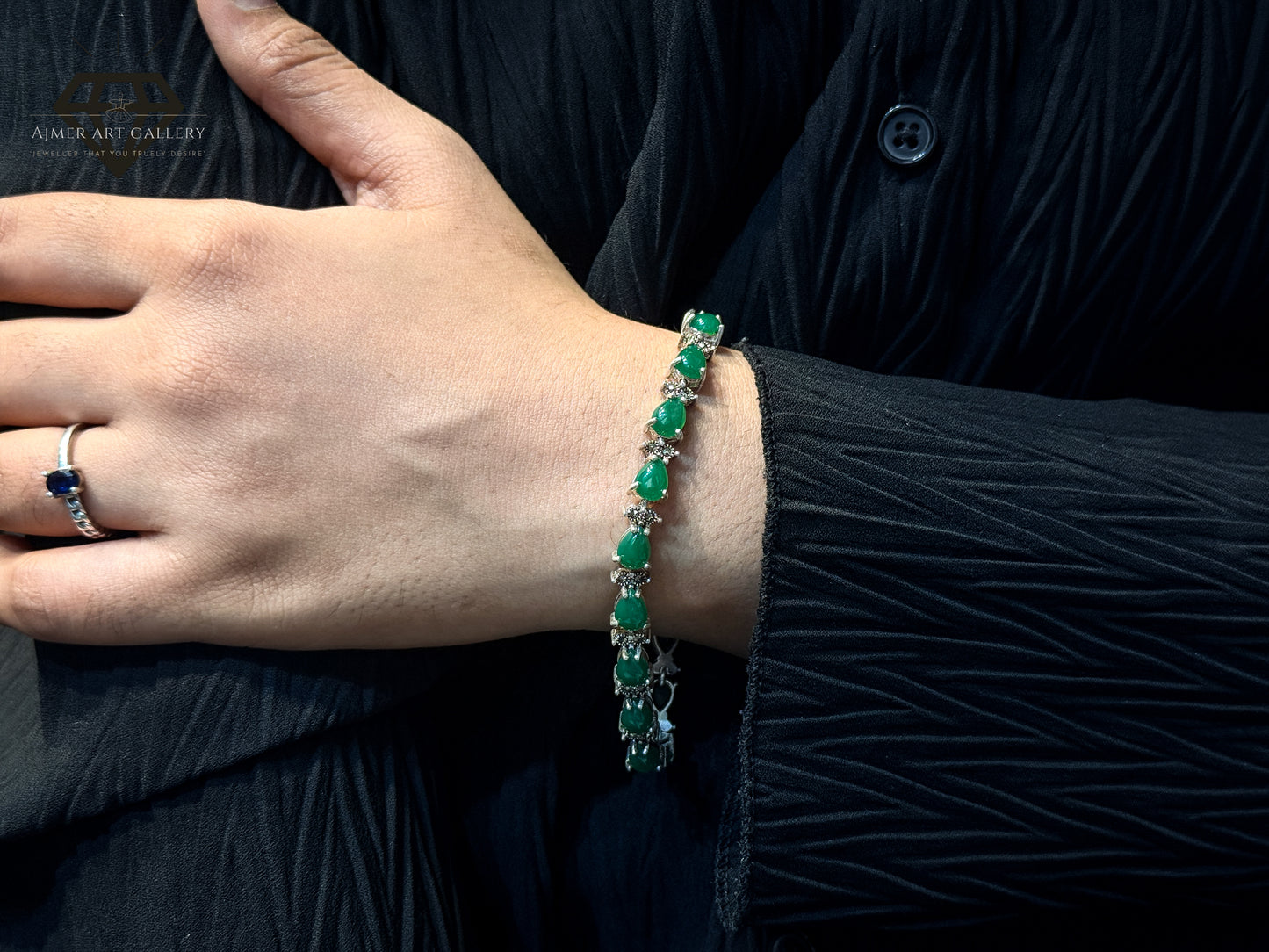 Marcasite Bracelet With Green Stone Detailing For Women