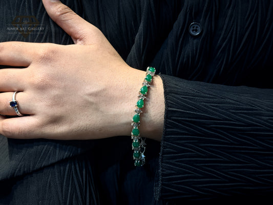 Marcasite Bracelet With Green Stone Detailing For Women