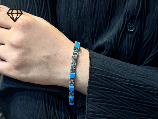 Marcasite Bracelet With Blue Stone Detailing For Women