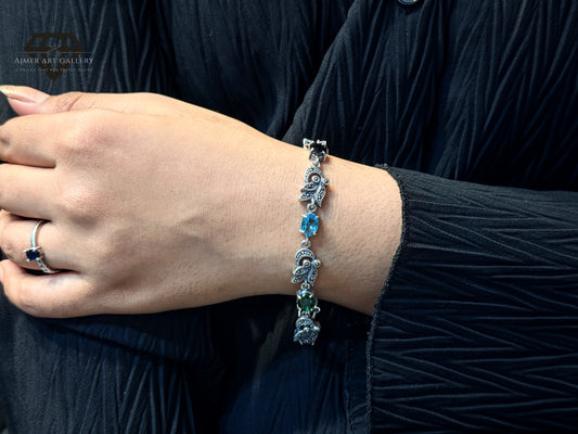Marcasite Bracelet With Blur,Black and Green Stone For Women