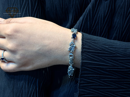 Marcasite Bracelet With Blur,Black and Green Stone For Women
