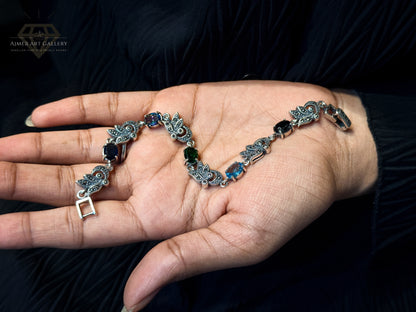 Marcasite Bracelet With Blur,Black and Green Stone For Women