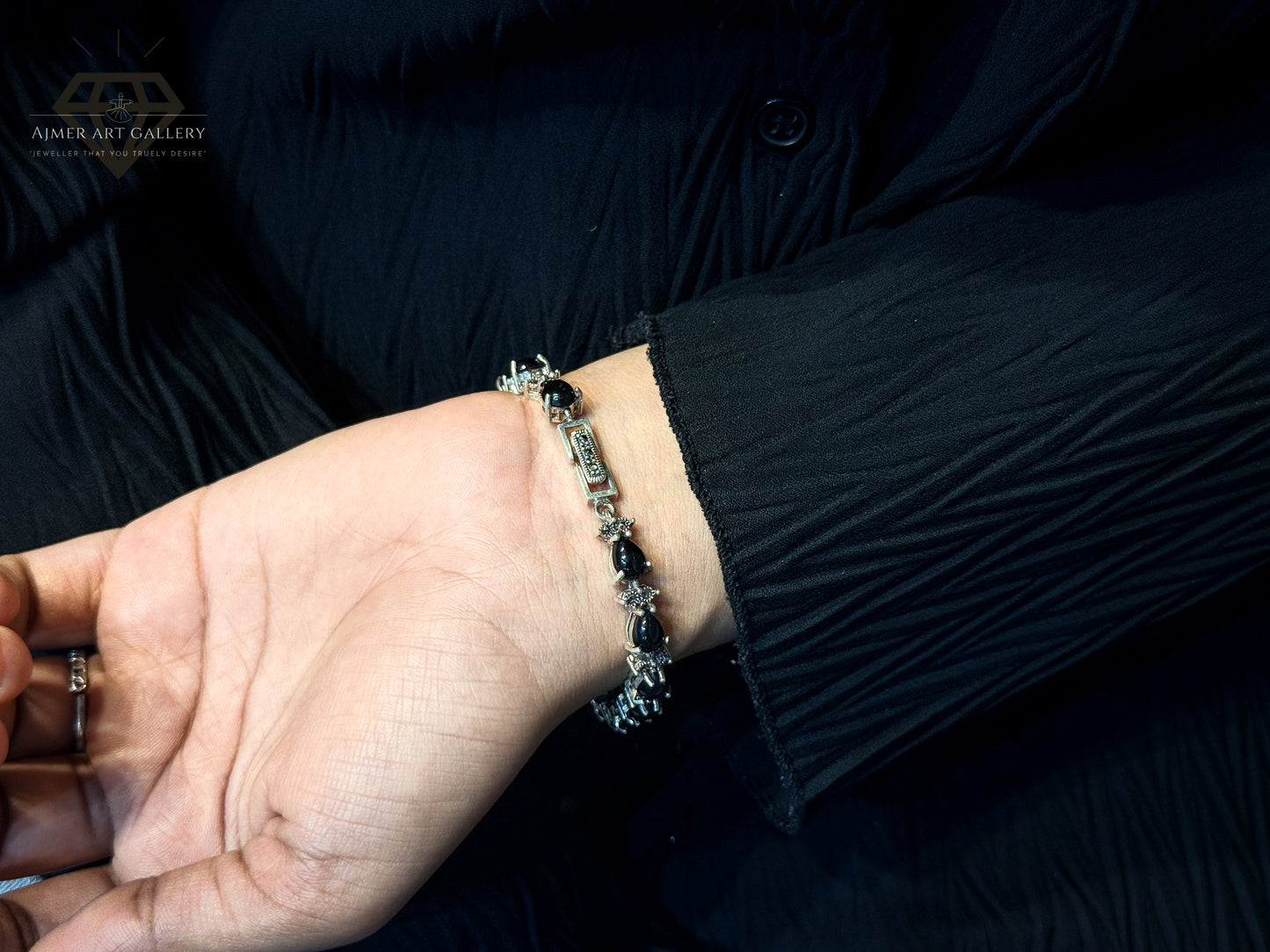 Marcasite Bracelet With Black Stone For Women
