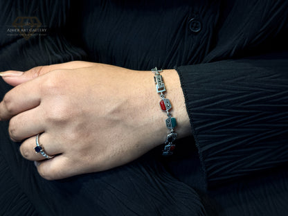 Marcasite Bracelet With Red, Black and Green Stone For Women