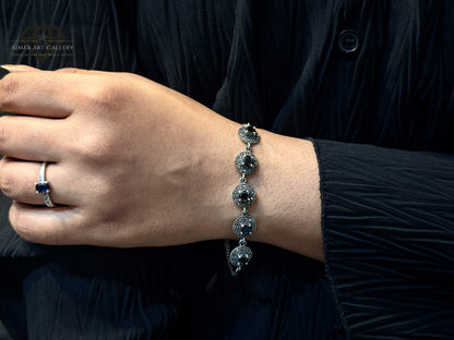 Marcasite Bracelet With Black Stone For Women