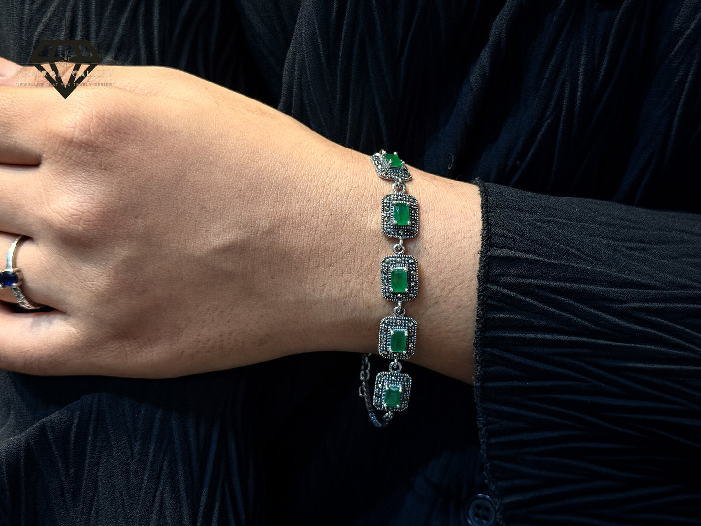 Marcasite Bracelet With Green Stone For Women