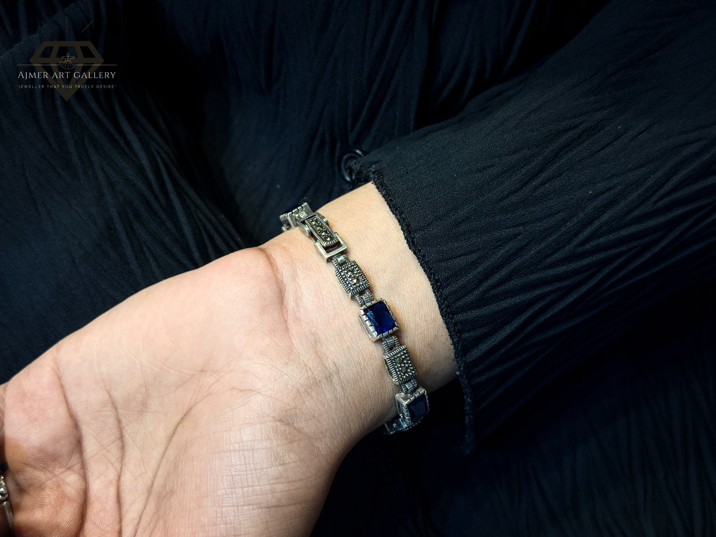 Marcasite Bracelet With Blur Stones For Women