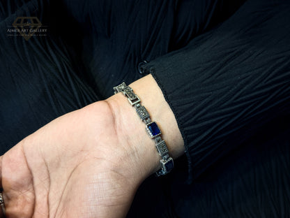 Marcasite Bracelet With Blur Stones For Women