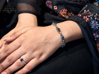 Blue ,Green And Red Gemstones Bracelet for Women