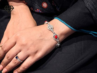 Red And White Gemstones Bracelet For Women