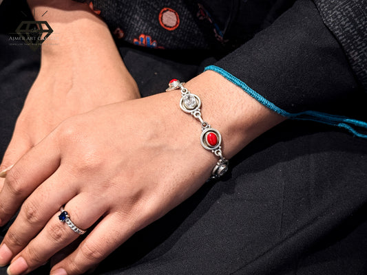 Red And White Gemstones Bracelet For Women