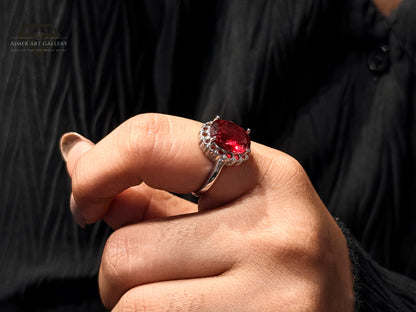 Luxury Ruby Silver Ring For Women